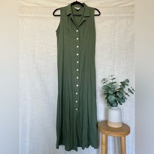 Cottage core green silk vintage button front dress
